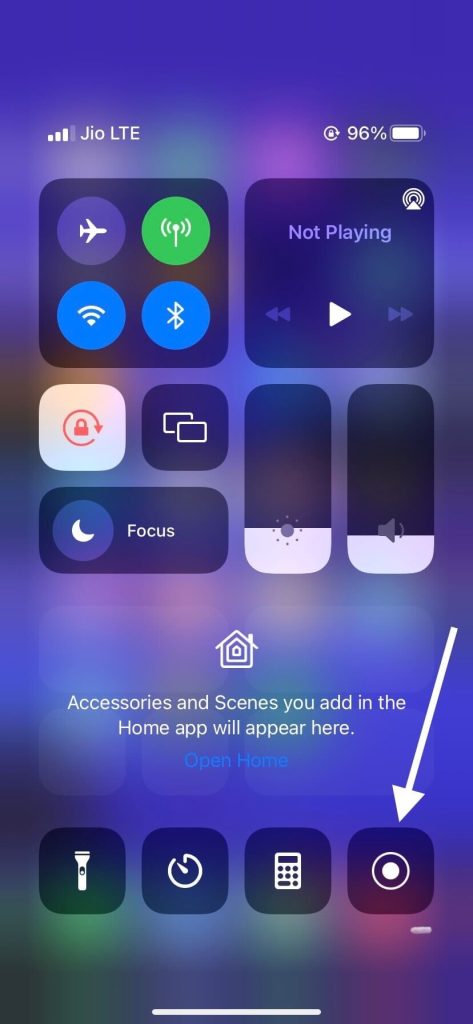 Screen recording feature in Control Center on iPhone