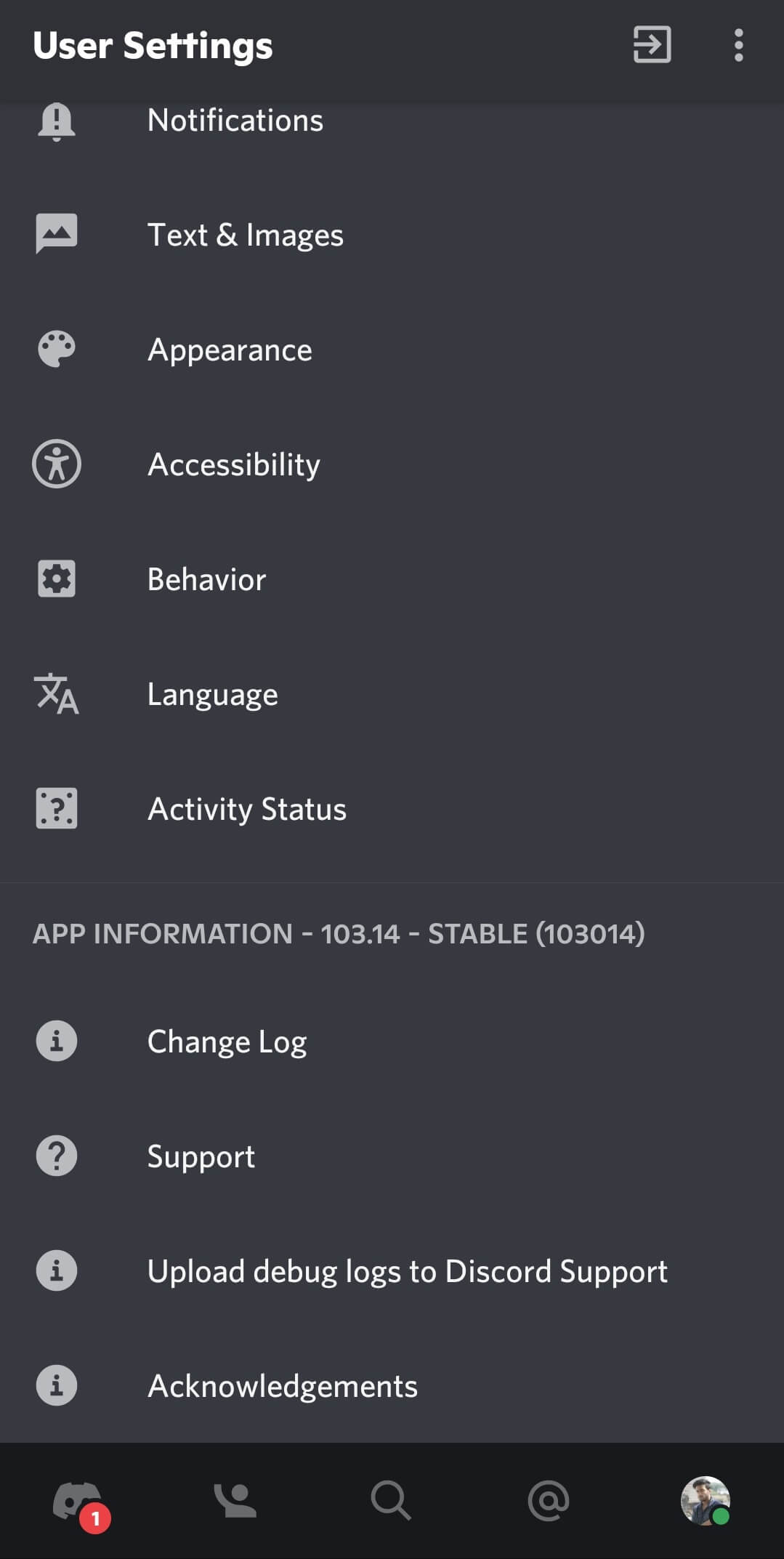 Activity status option