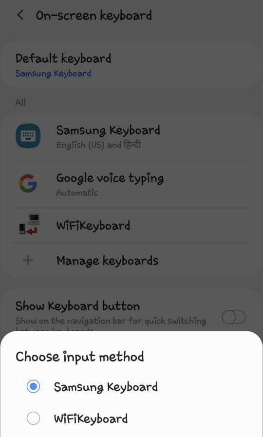 Change default keyboard on Android to WiFi keyboard