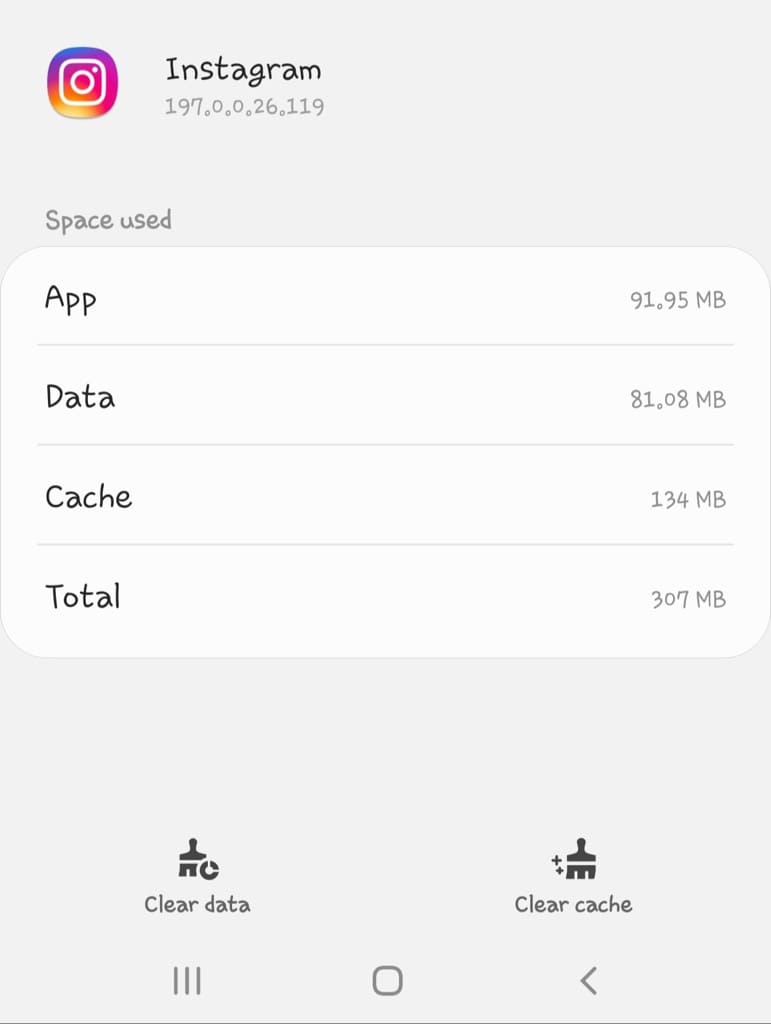 Clear cached data of the Instagram app