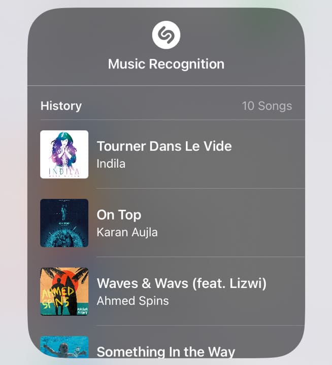 See Shazam history songs on iPhone