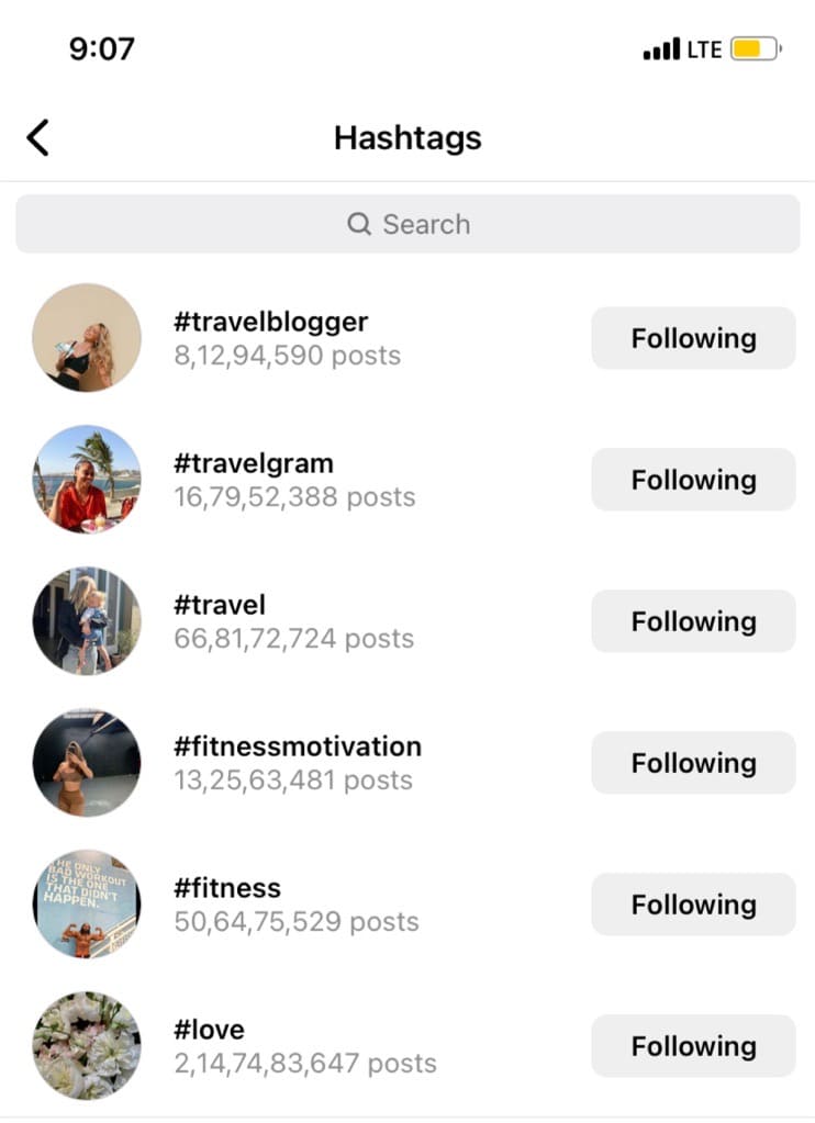 Find what hashtags you follow on Instagram