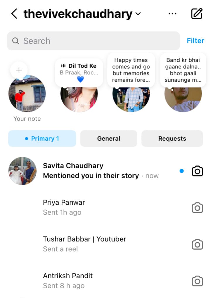 Find "Mentioned you in their story" message