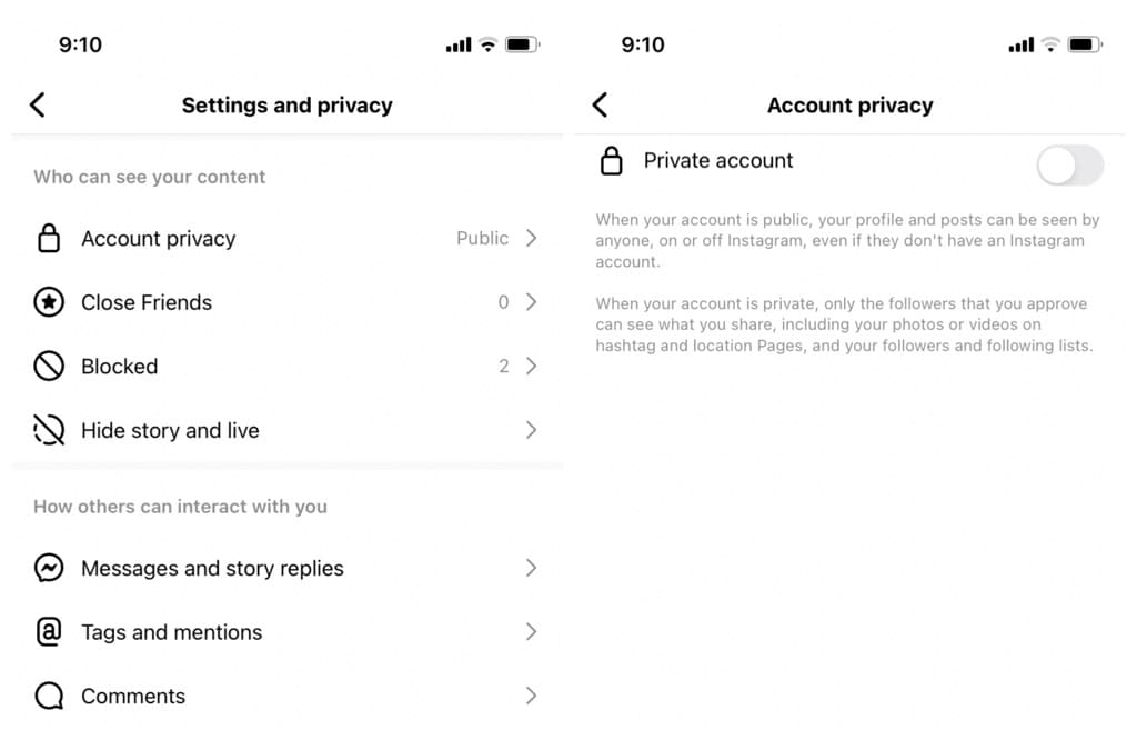 Make Instagram account private to hide highlights
