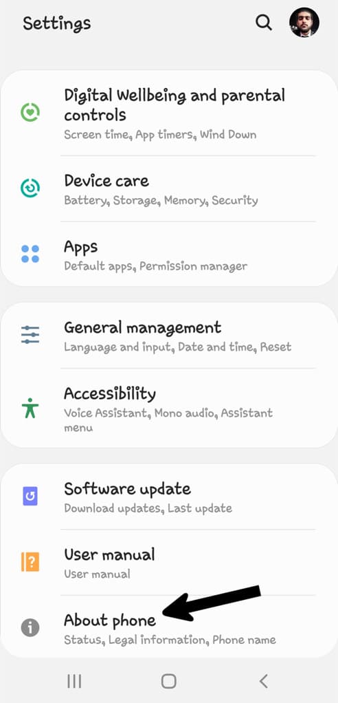 Go to About in Settings app on Android