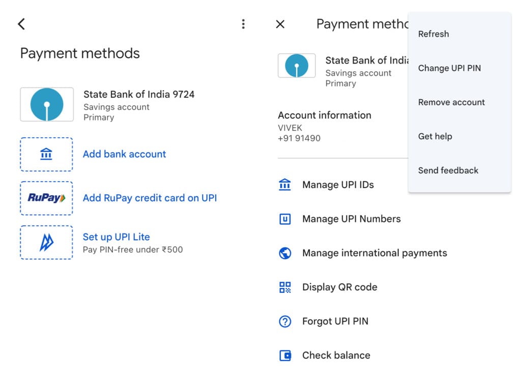 Relink bank account in Google Pay