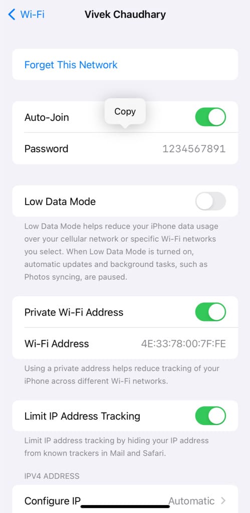 Wi-Fi password revealed on iPhone