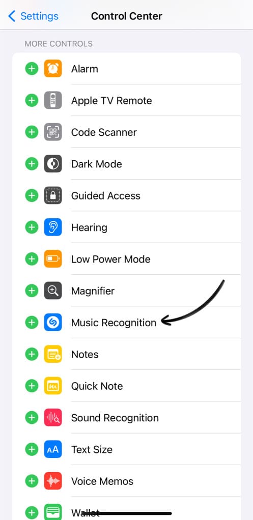 Add music recognition to Control Center