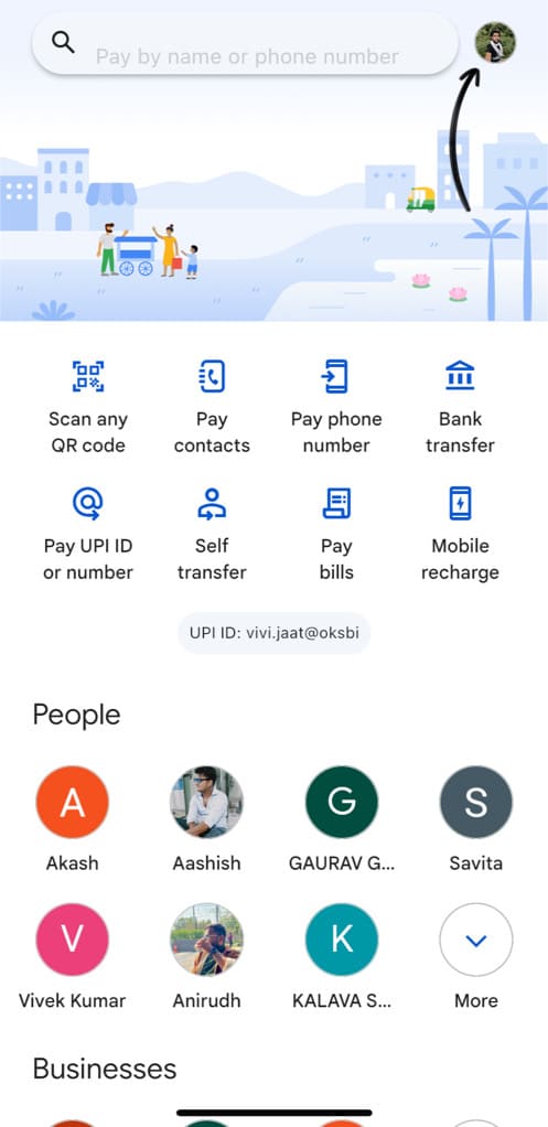 Tap profile picture in Google Pay