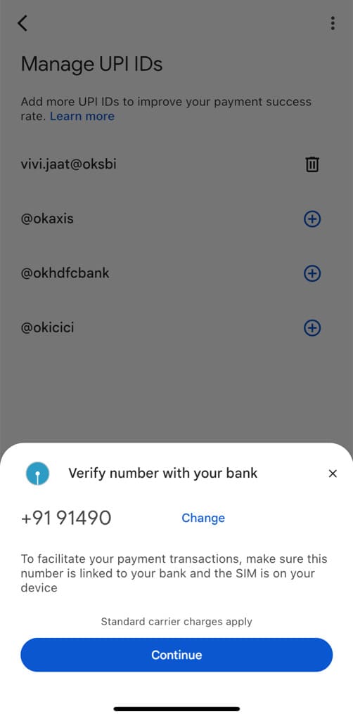 Verify phone number with bank