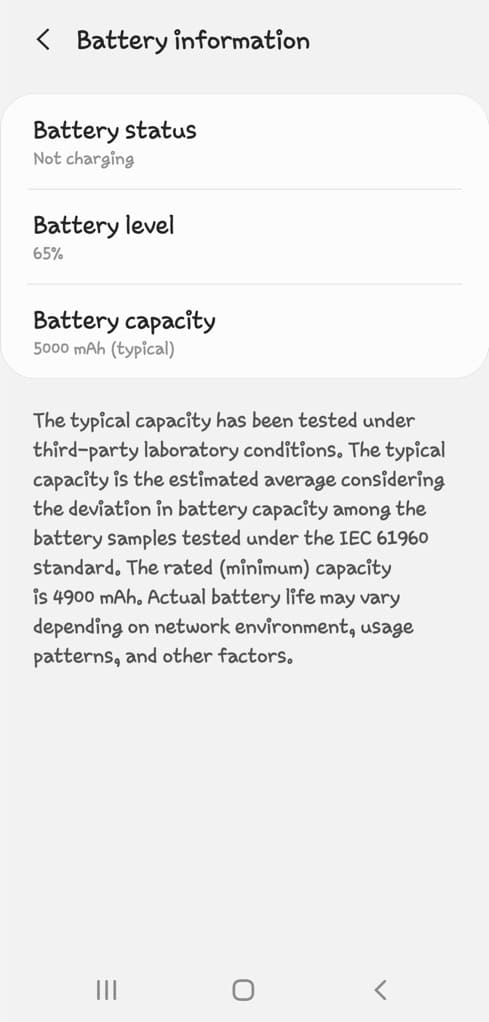 Battery capacity information on Android