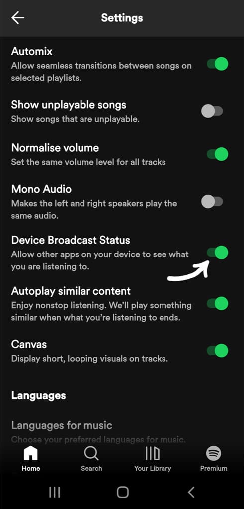 Enable Device Broadcast Status on Spotify