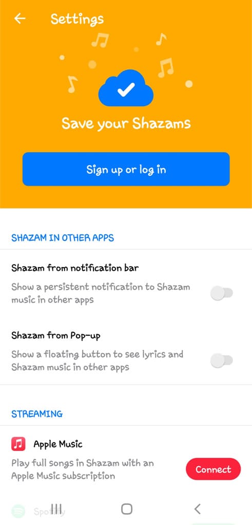 Enable Shazam from Pop Up