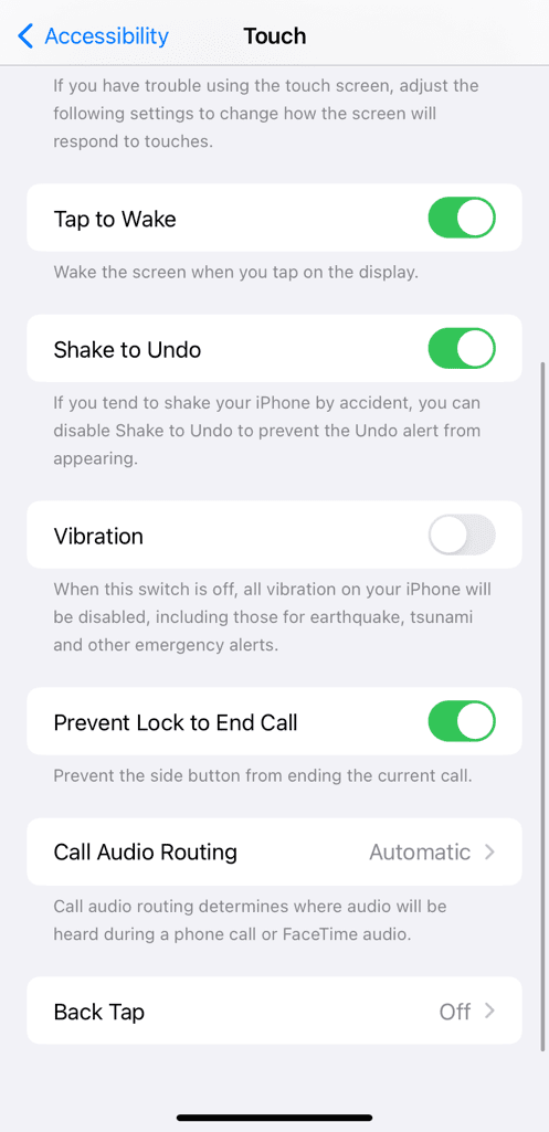Backtap settings on iPhone