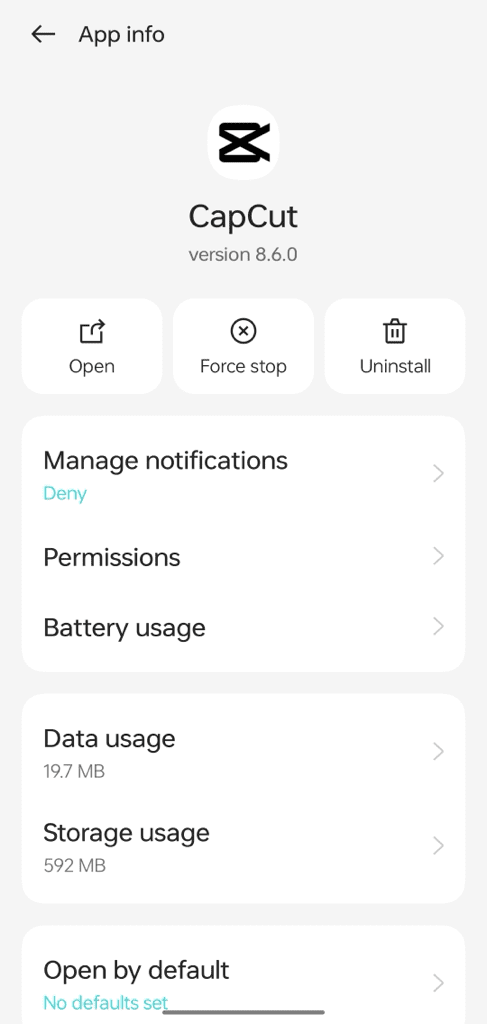 Capcut storage usage