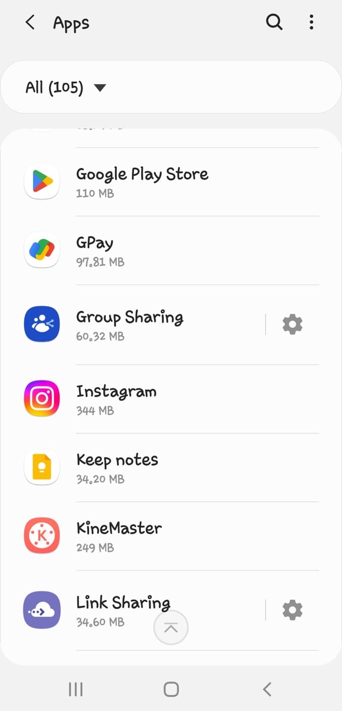 Find Instagram in the list of installed apps