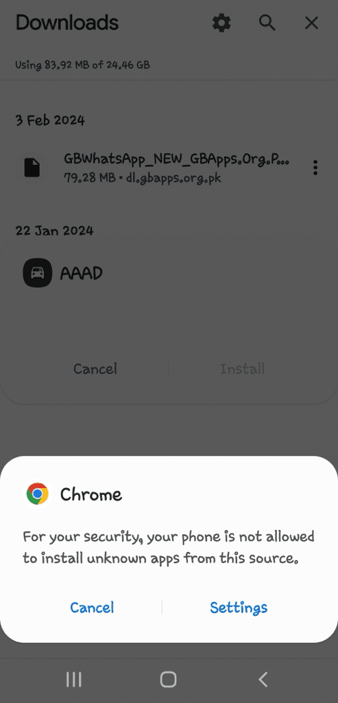Install apps from unknown sources message on Chrome