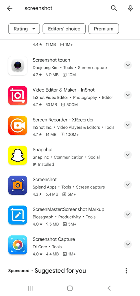 Install third-party screenshot app from Play Store