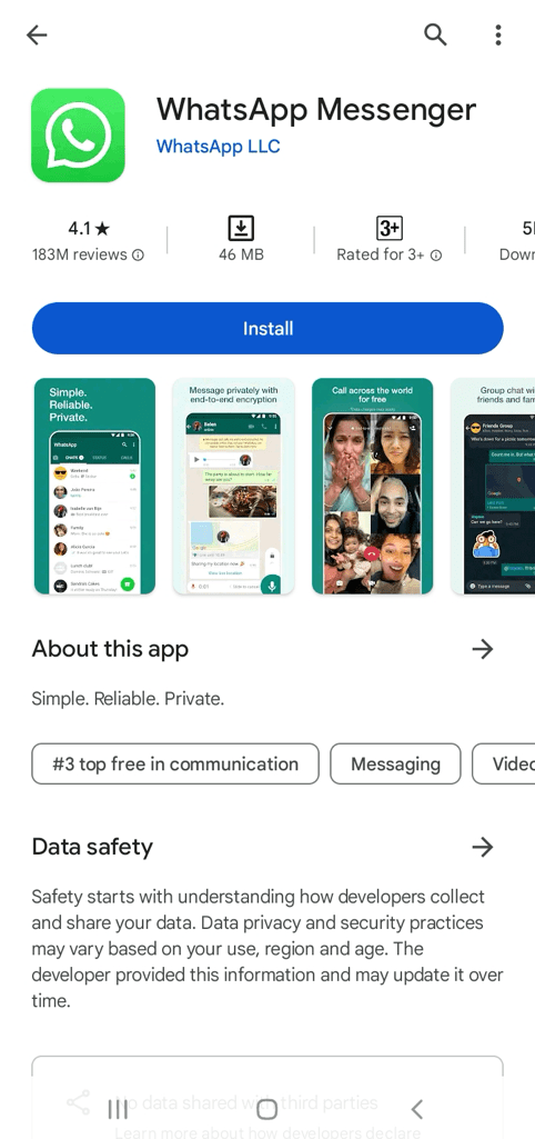 Install WhatsApp from Play Store