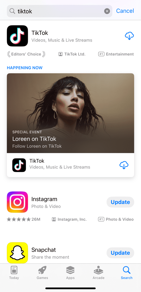 Search TikTok in App Store on iPhone