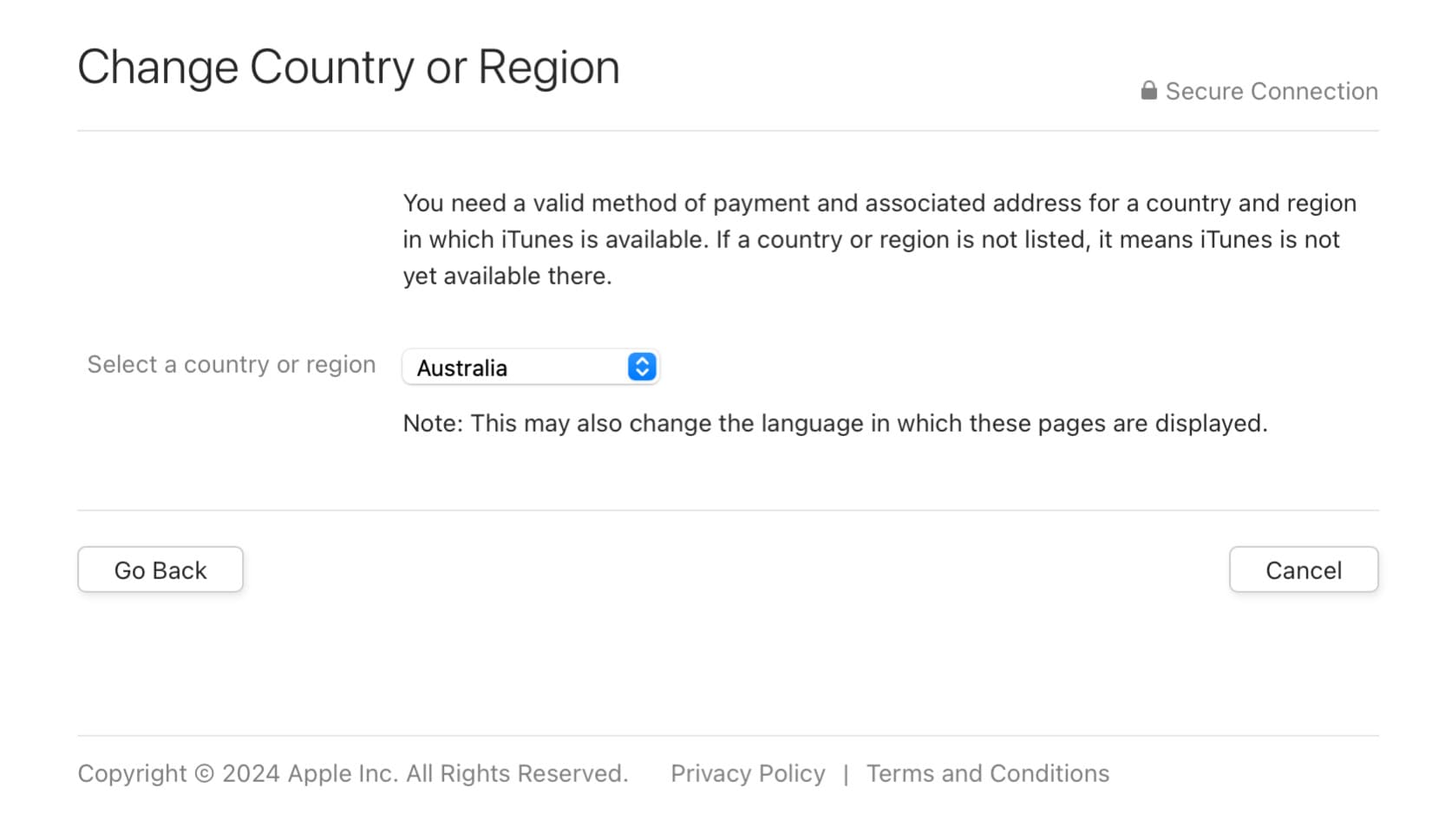 Select new country for App Store