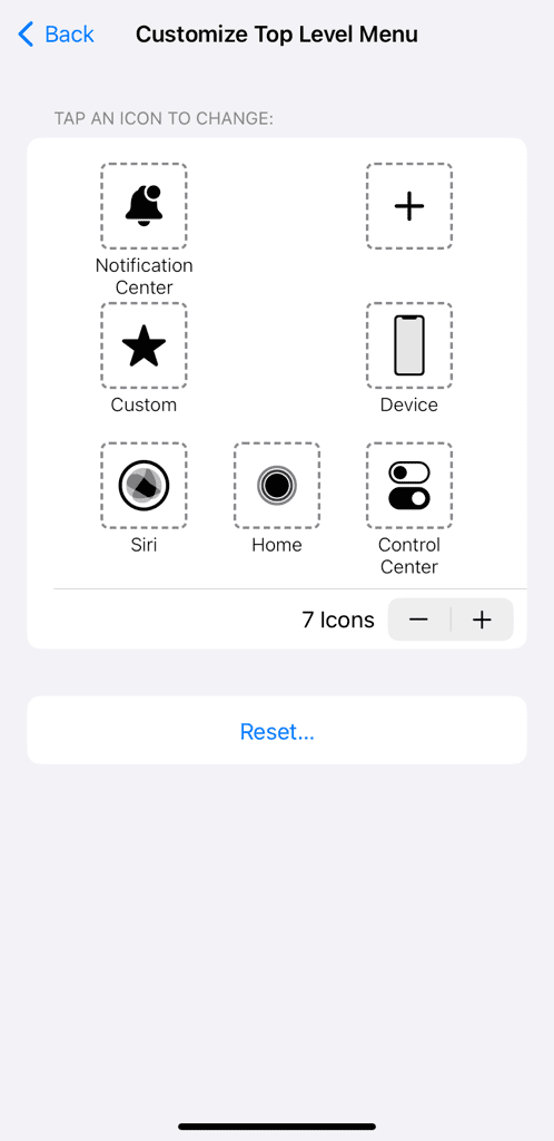 Tap an icon to change function