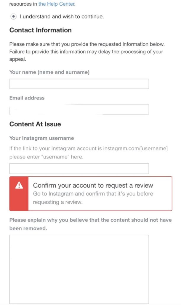 Confirm your account to request a review