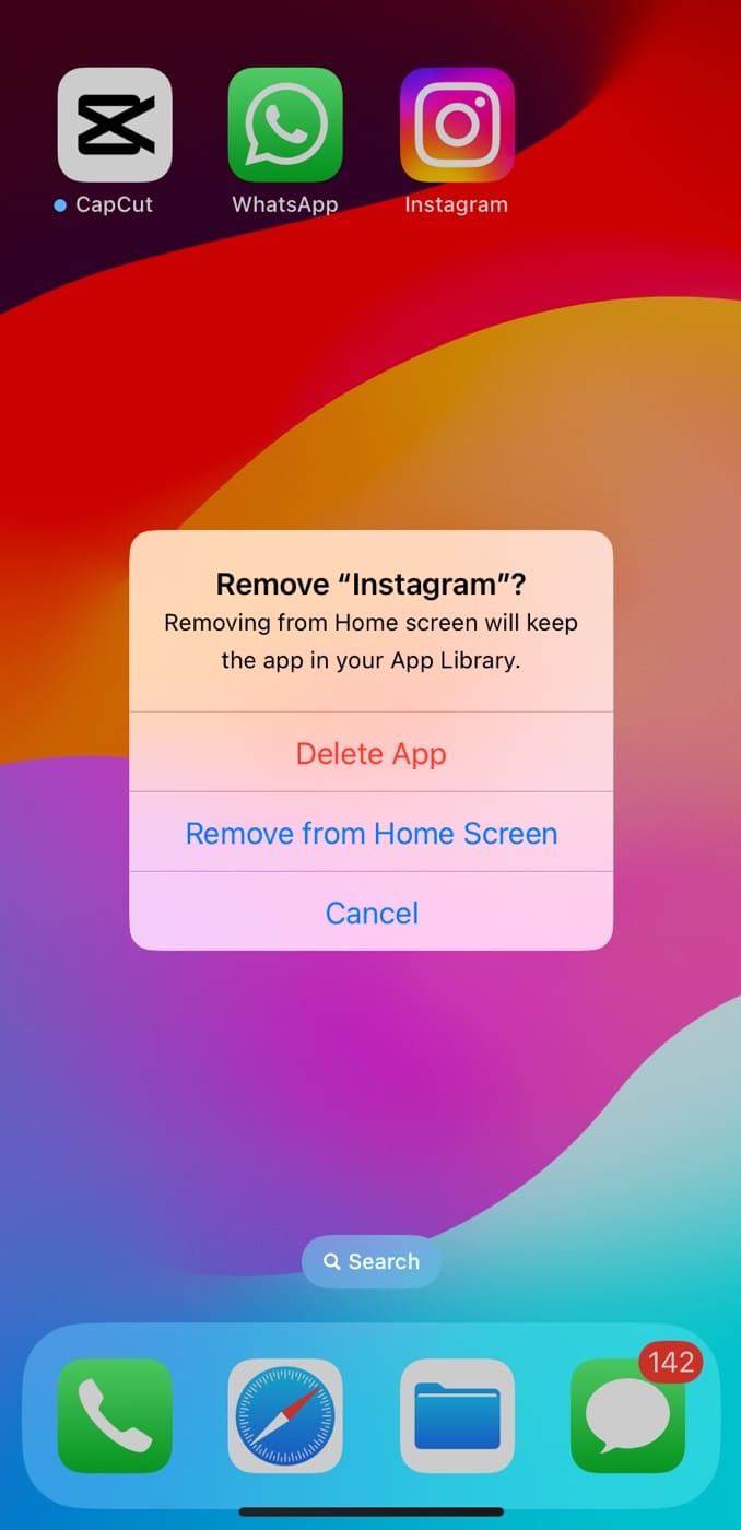 Delete Instagram app
