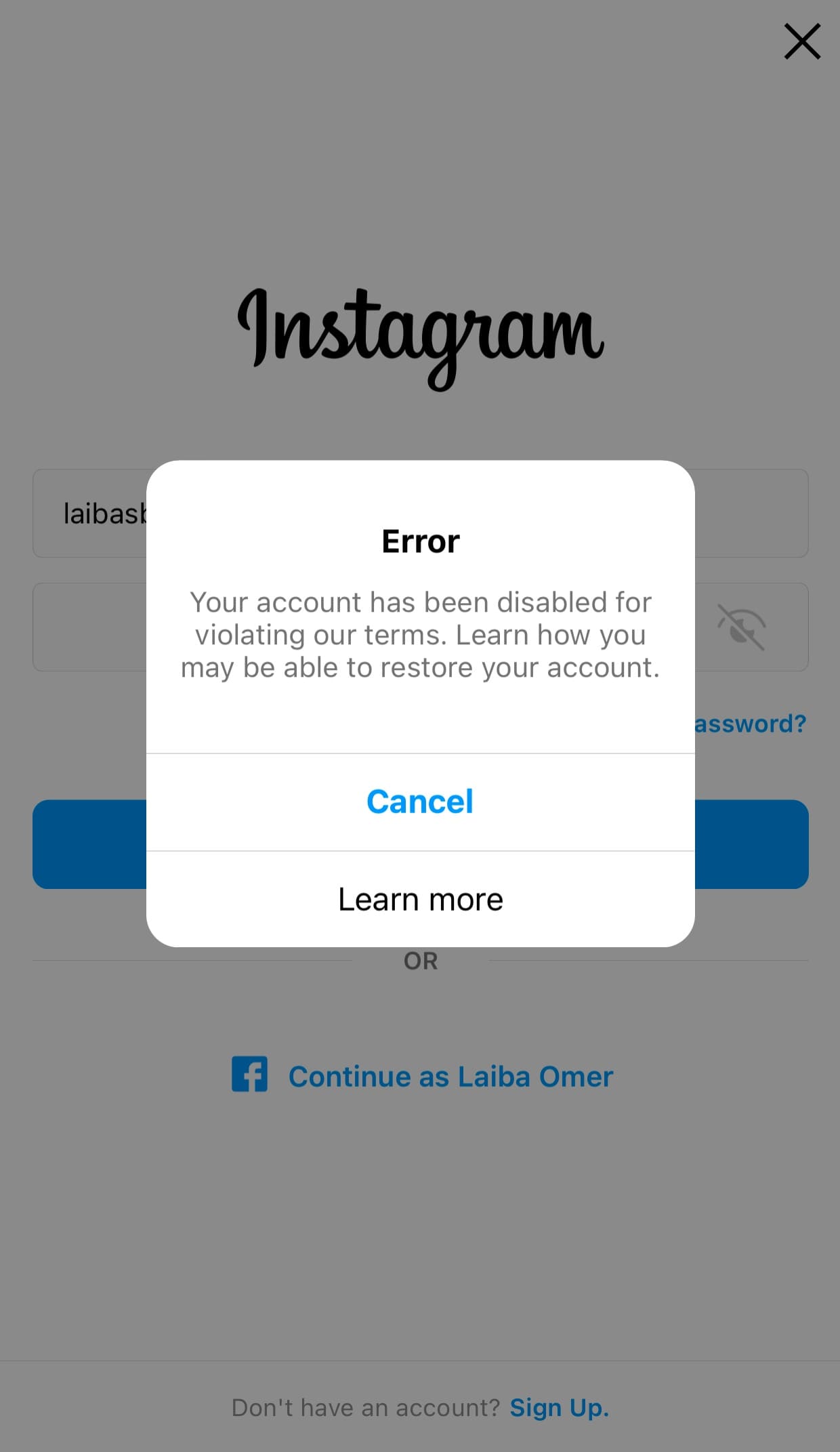 Instagram account disabled - appeal decision