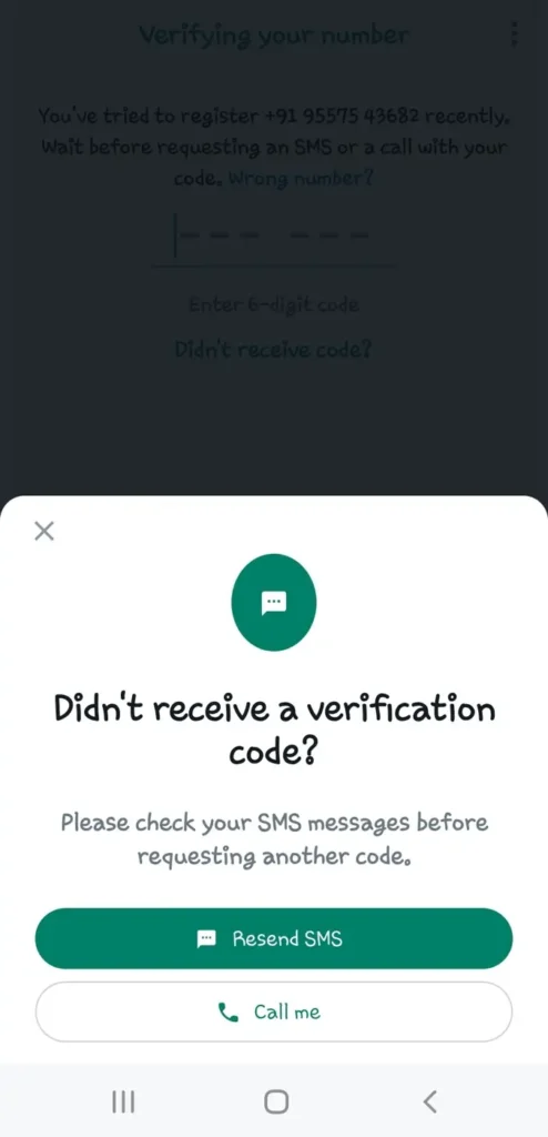 Request new WhatsApp verification code OTP