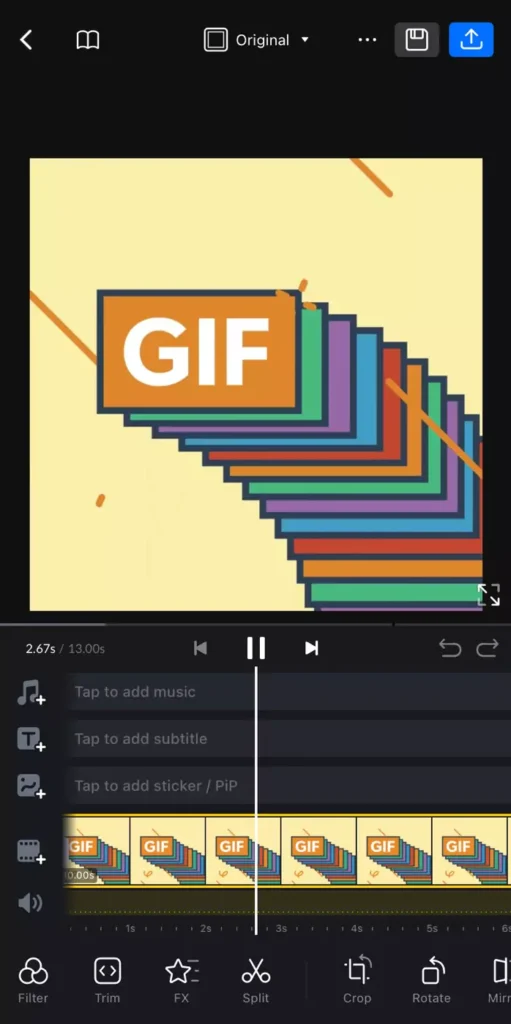 Convert GIF in video editing app