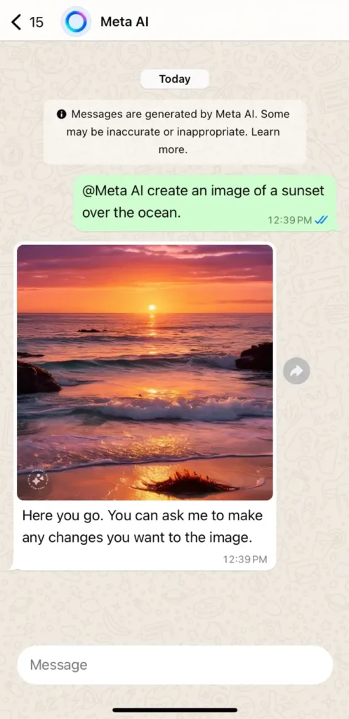 Generate image with Meta AI on WhatsApp