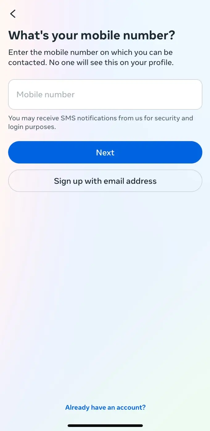 Sign up on Instagram using email without phone number