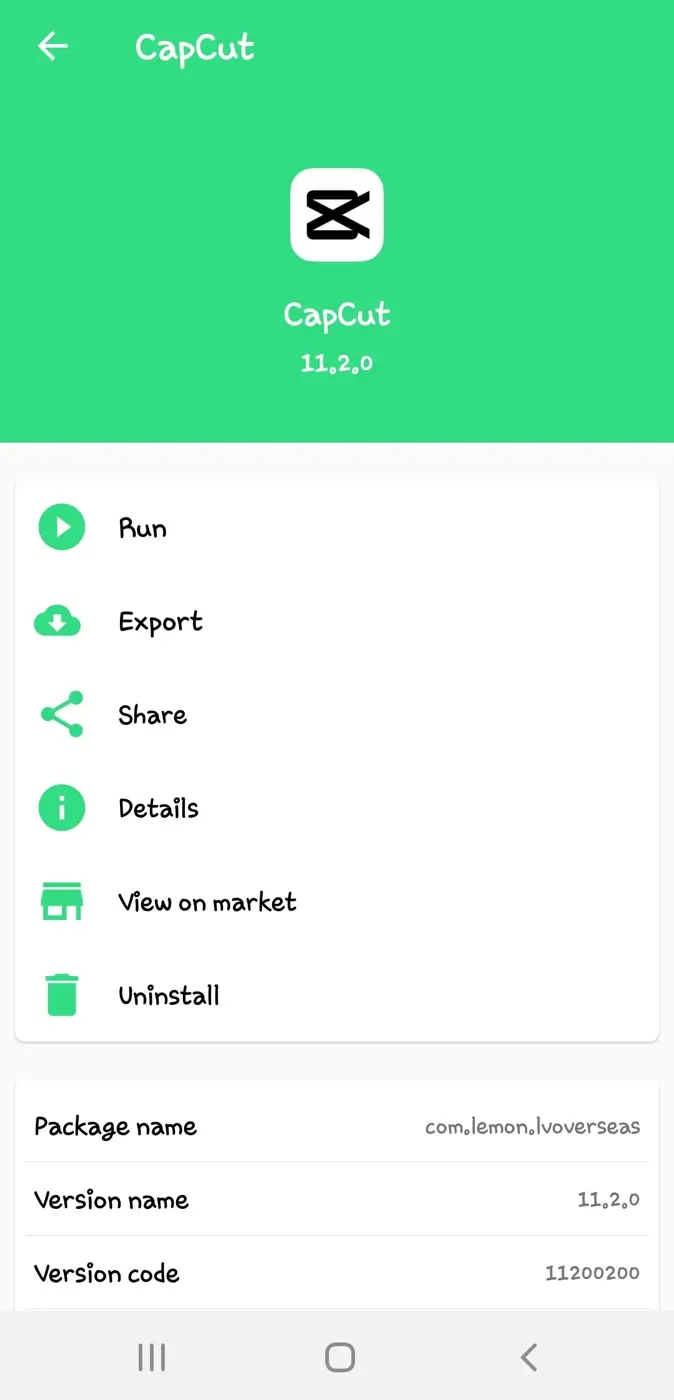 Tap export to extract APK file