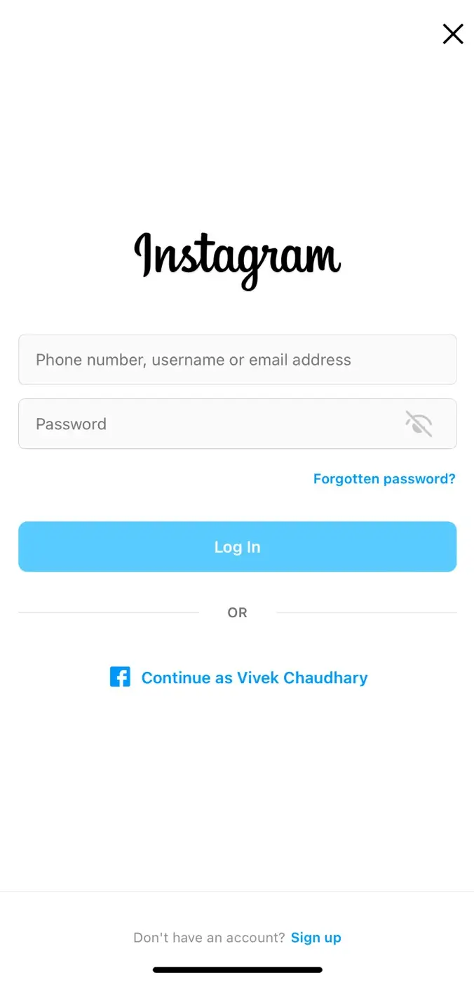 Click Forget password on Instagram log in page