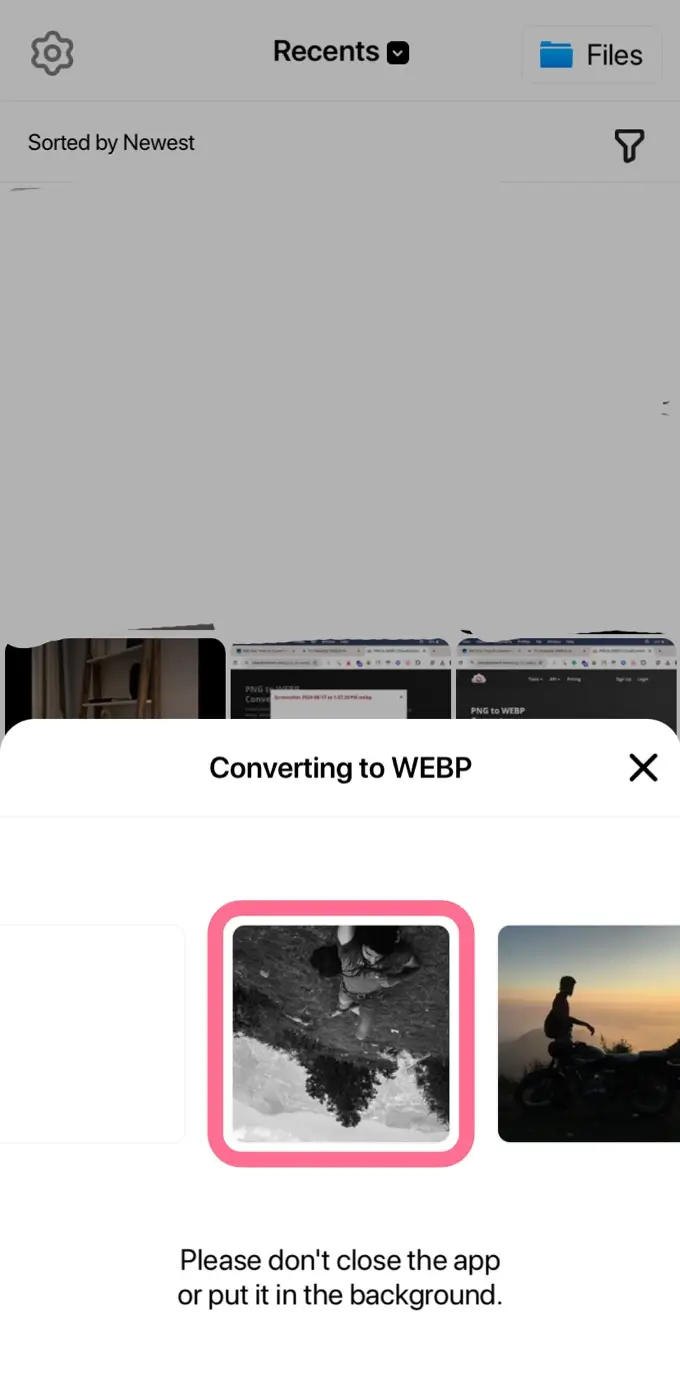 Converting images to WebP in progress