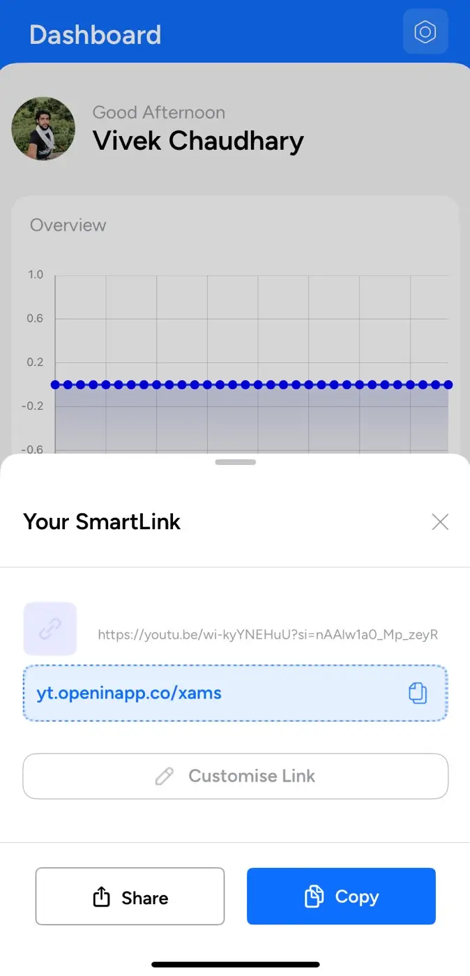 Copy YouTube smart link to open in the app directly on Instagram