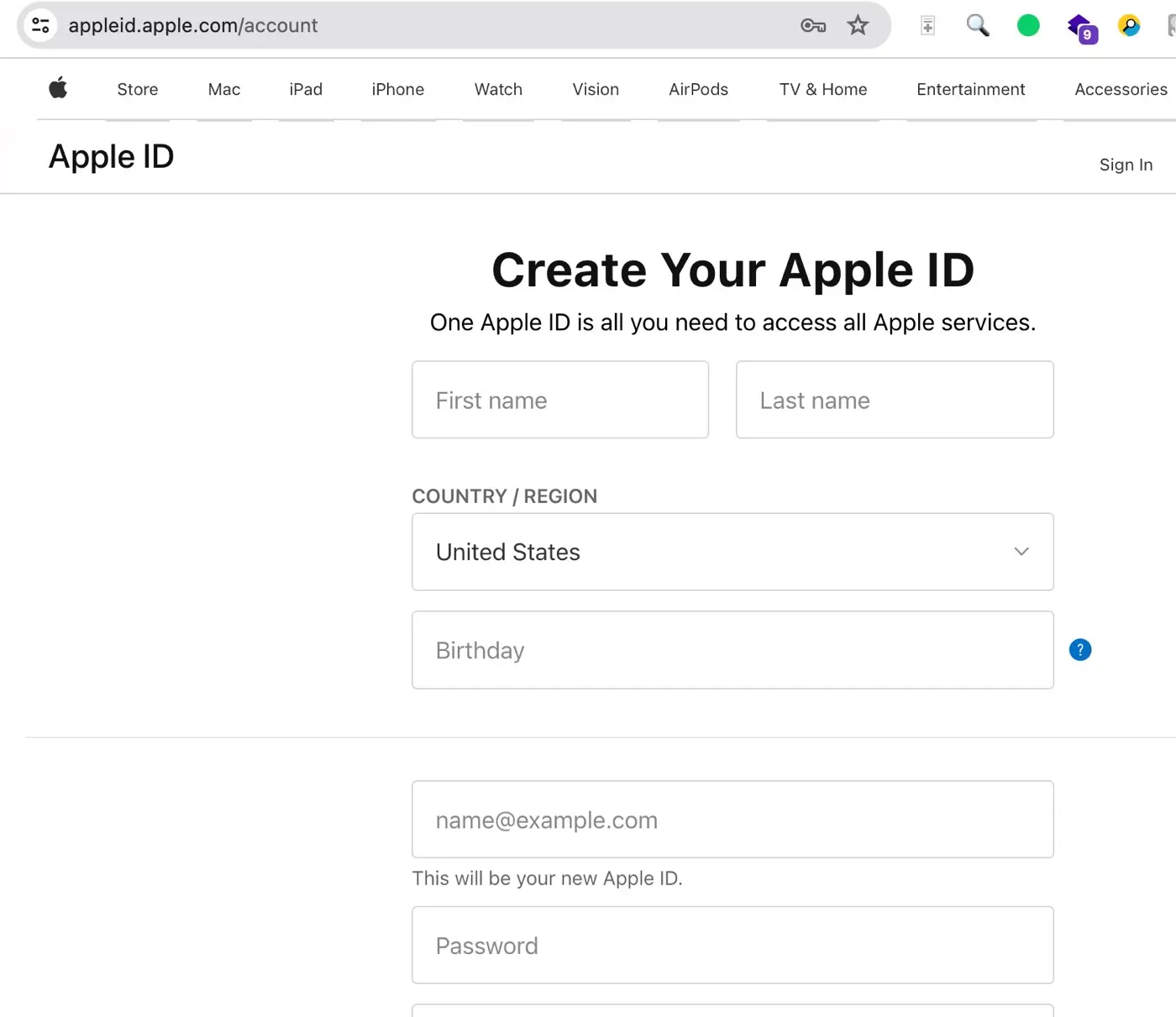 Create a new Apple ID