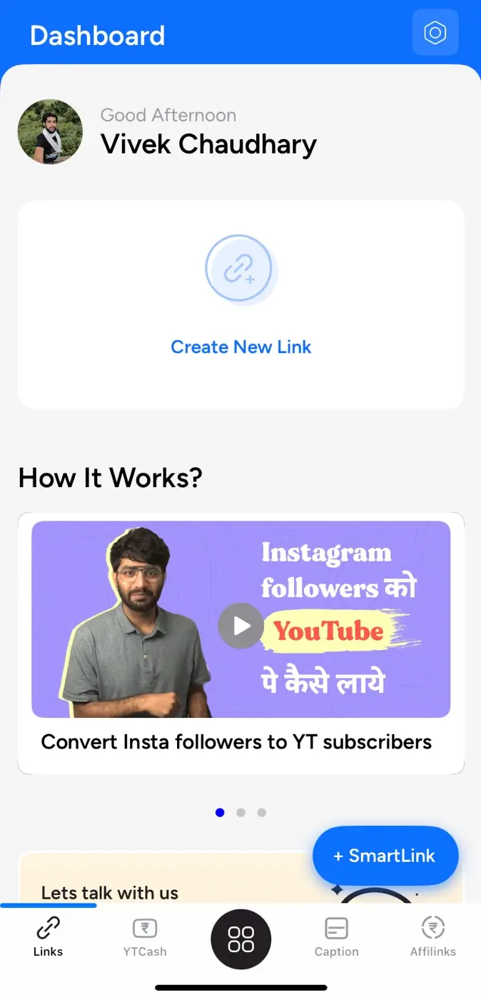 Create new smart link in OpeninApp that open in YouTube app directly
