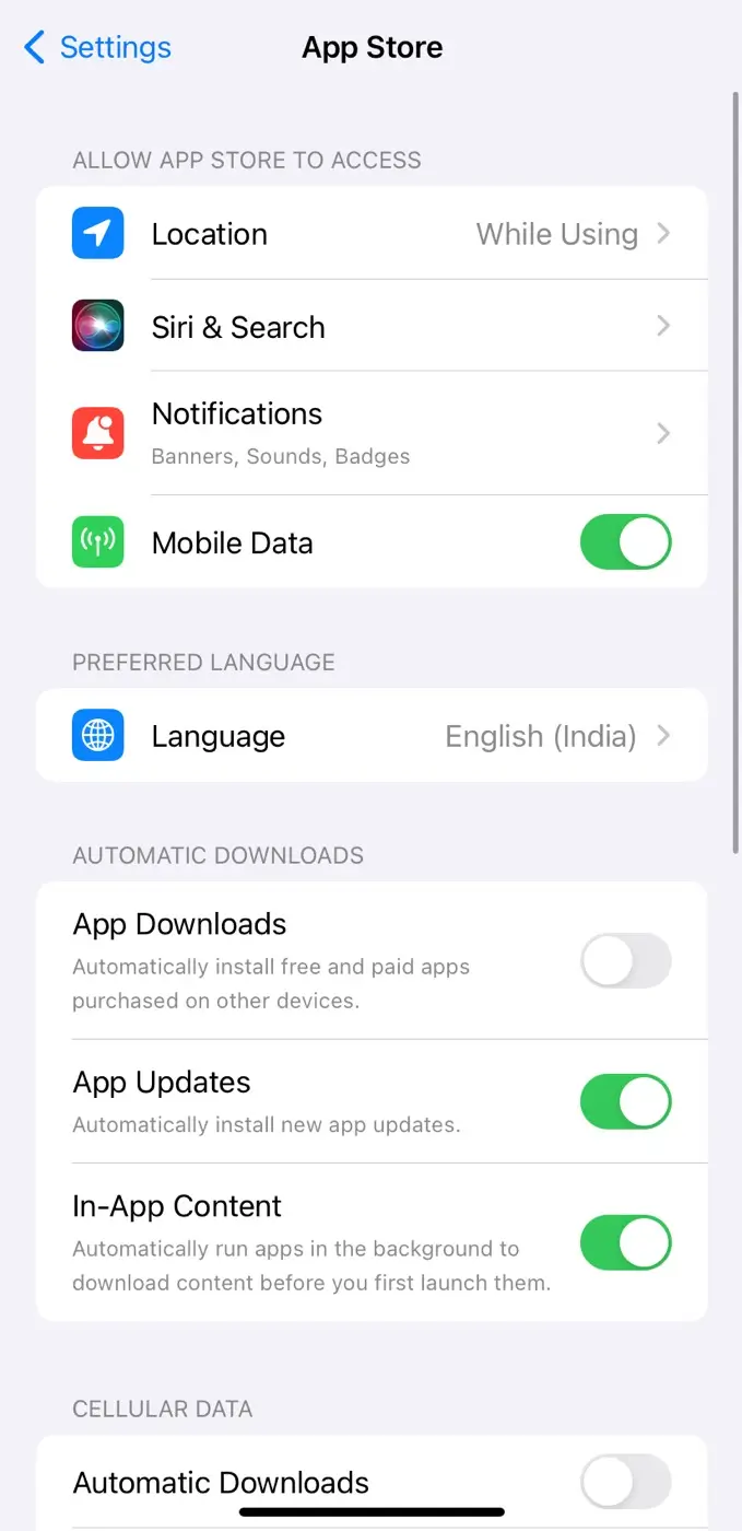 Enable mobile data for App Store