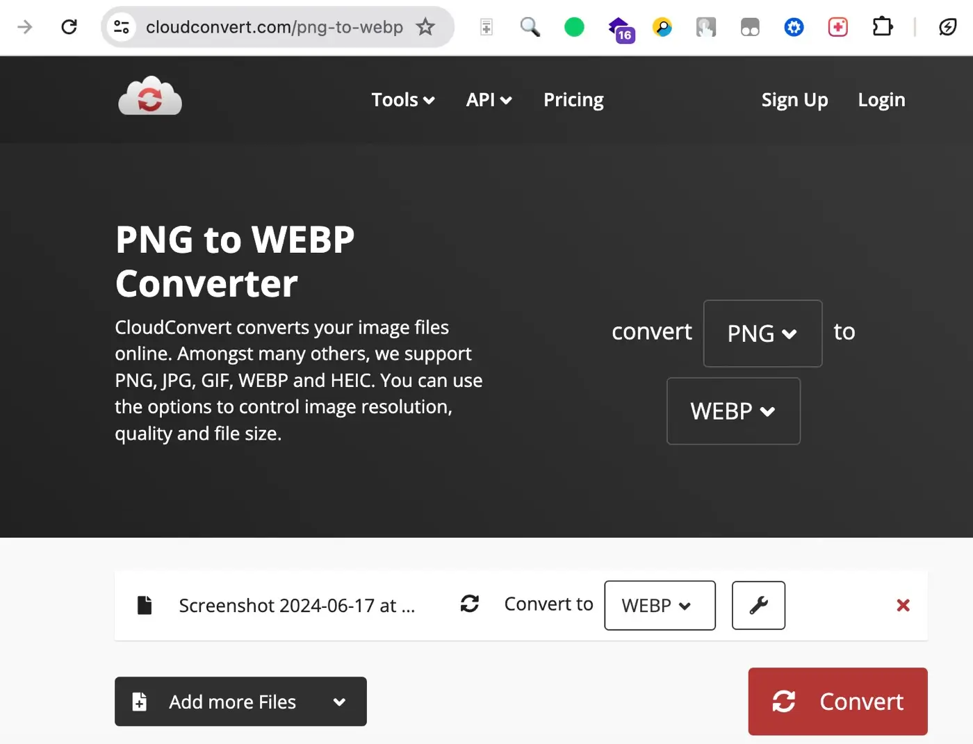 Select WebP format for conversion
