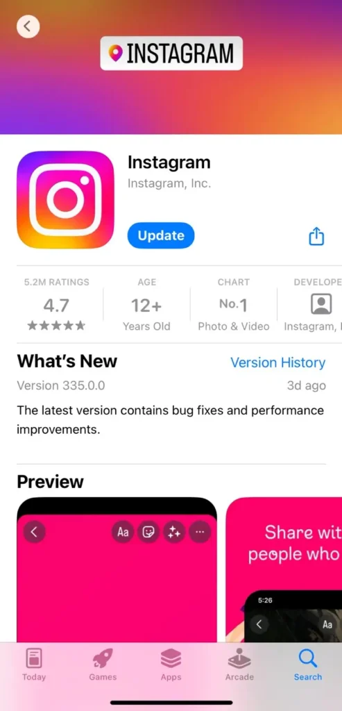 Update Instagram app