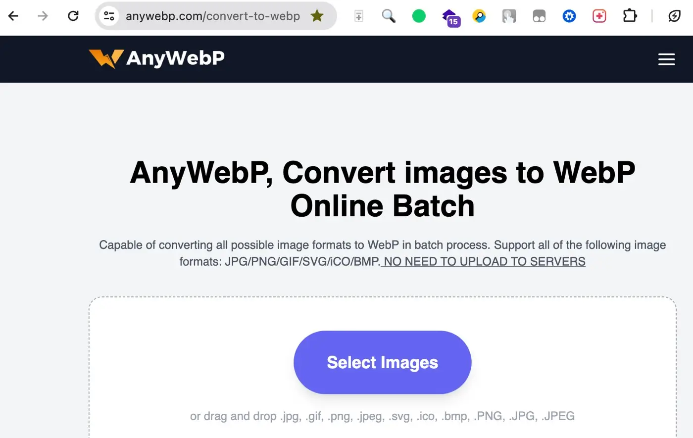 Upload images to convert into WebP in bulk