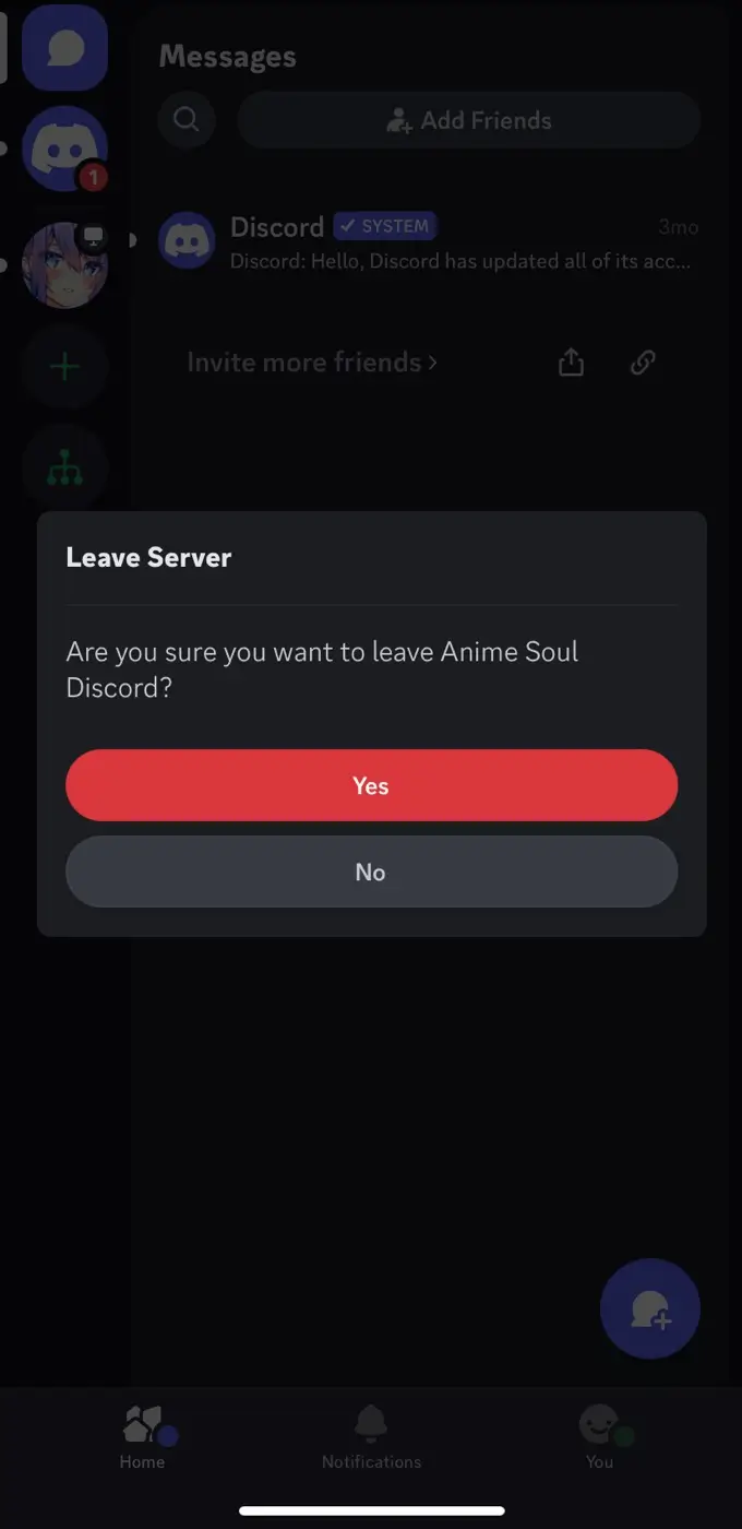 Confirm leaving Discord server