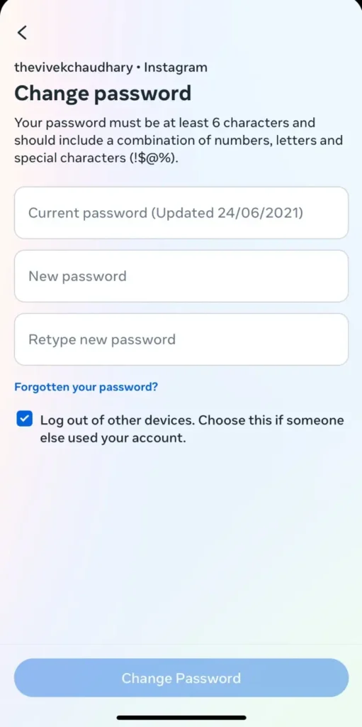 Change your Instagram Password