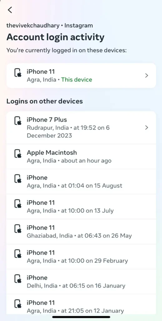 Check recent login activity on your Instagram