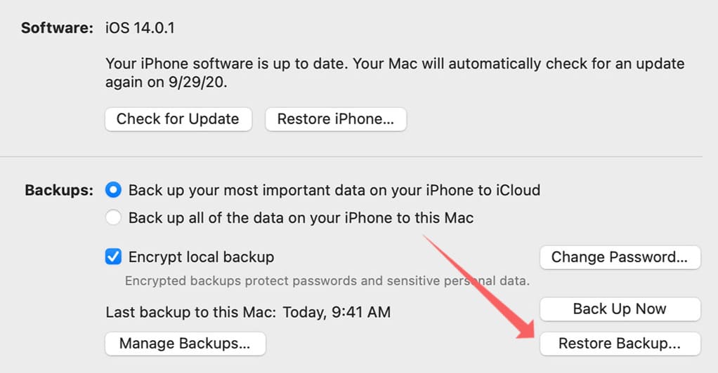 Restore messages on new iPhone using Fnder on Macbook