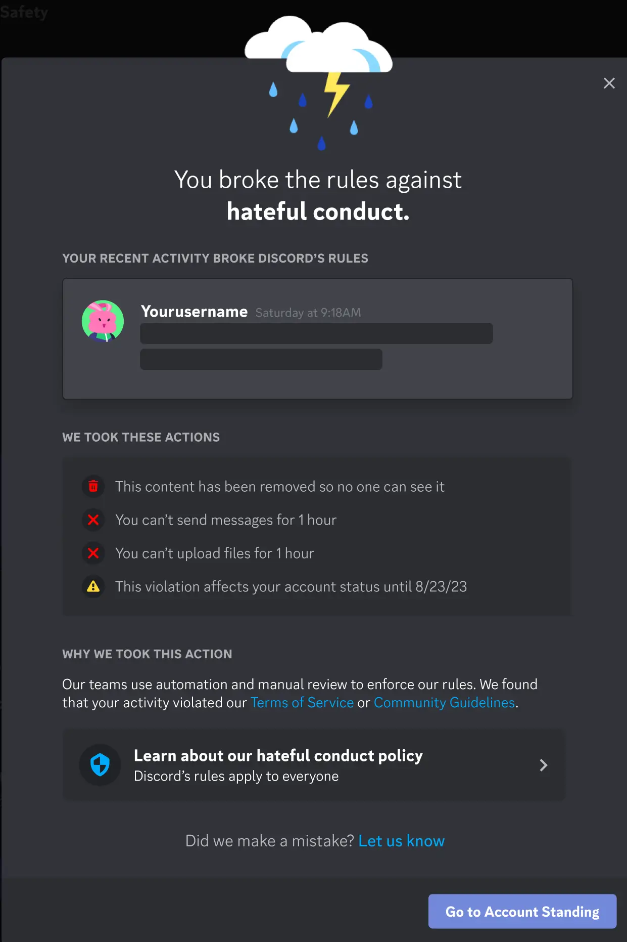 Appeal policy violation for disabled Discord account