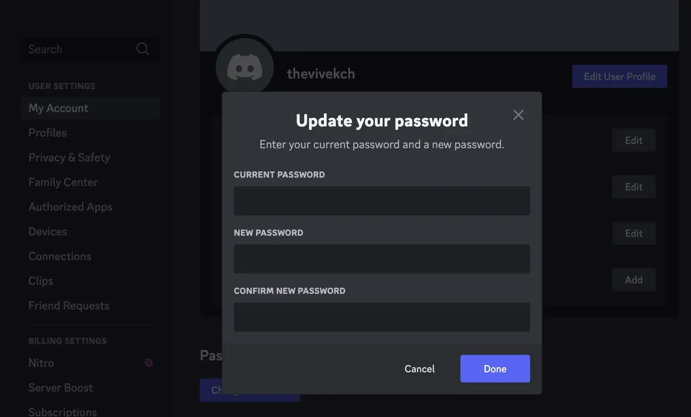 Change Discord password to log out of all devices