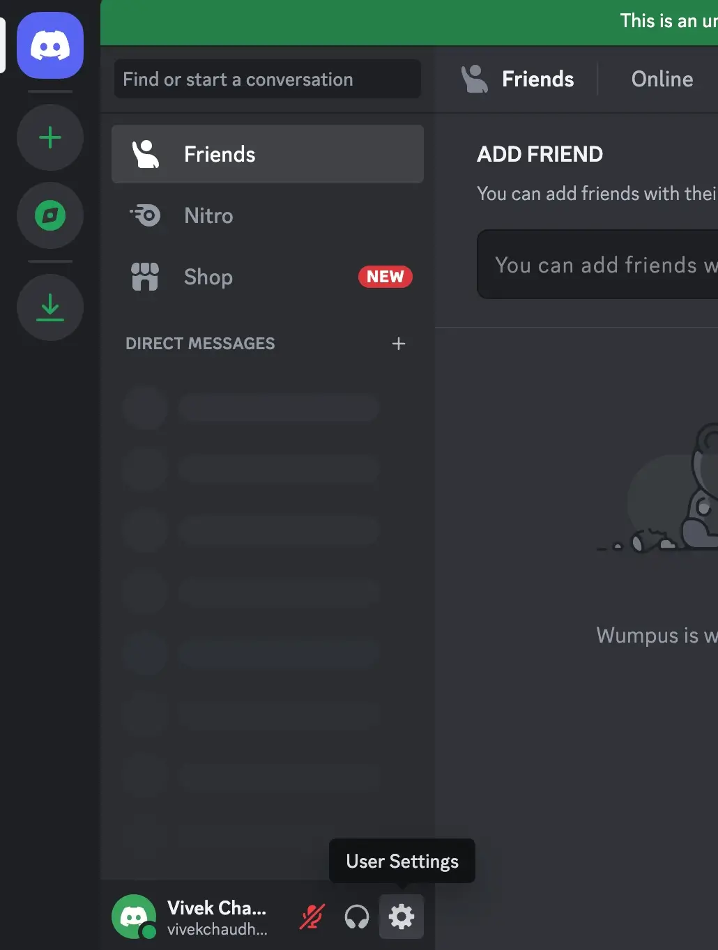 Click gear icon on Discord